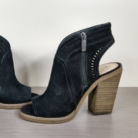 Vince Camuto Koral Heeled Peep Toe Bootie, Black Suede, Womens Size 5 US / 35 - Picture 6 of 11